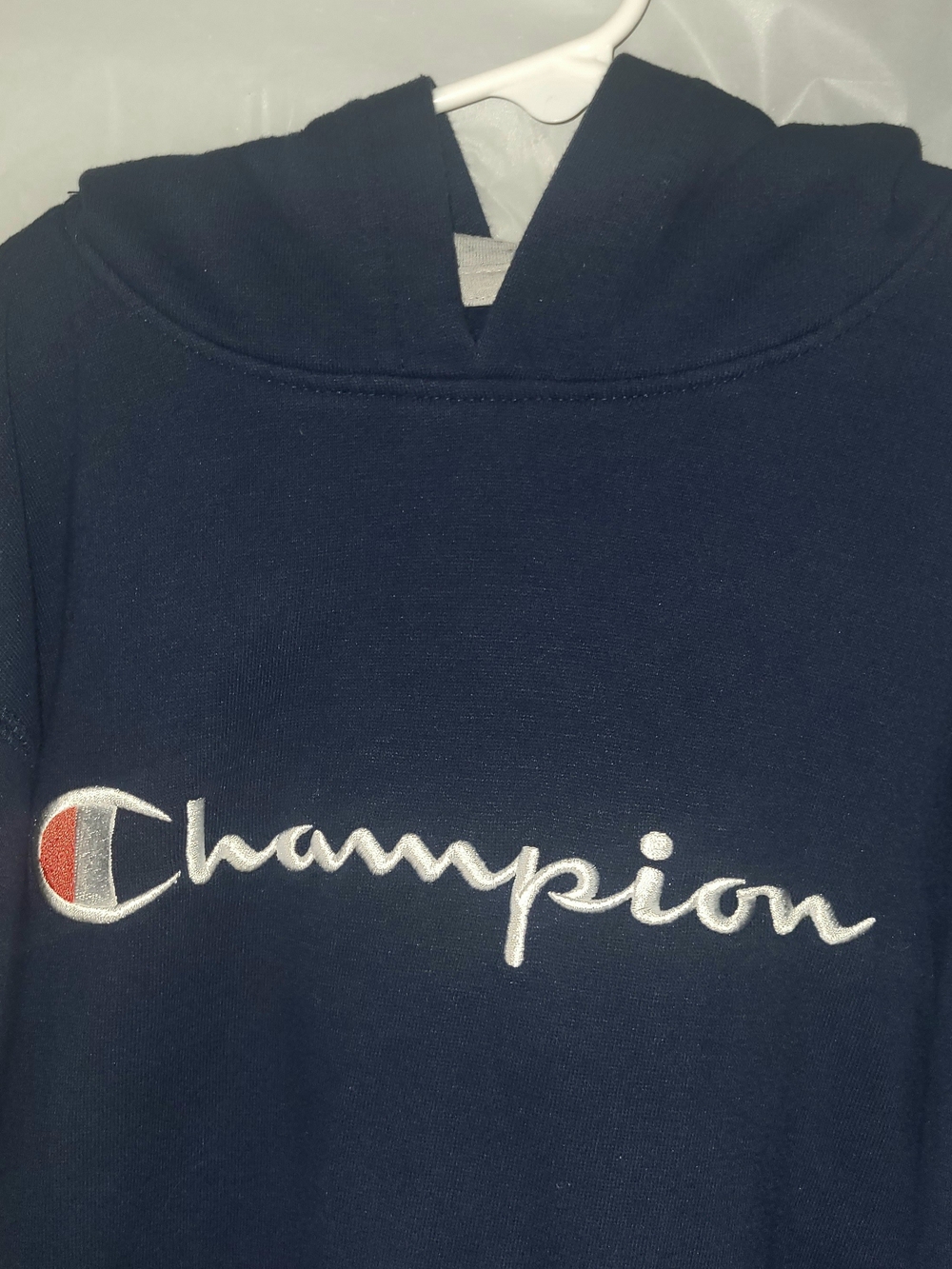 Champion Kid's Navy Pullover Hoodie - Script Logo